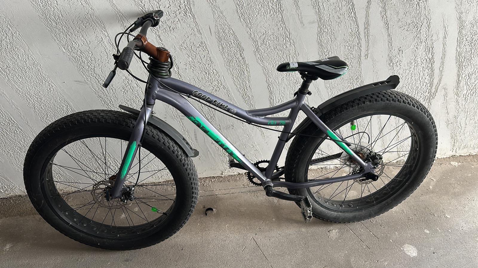 Bicicleta MTB-Fat Bike, roti 26 Inch, Frane Mecanice Disc, Gri/Verde image 5