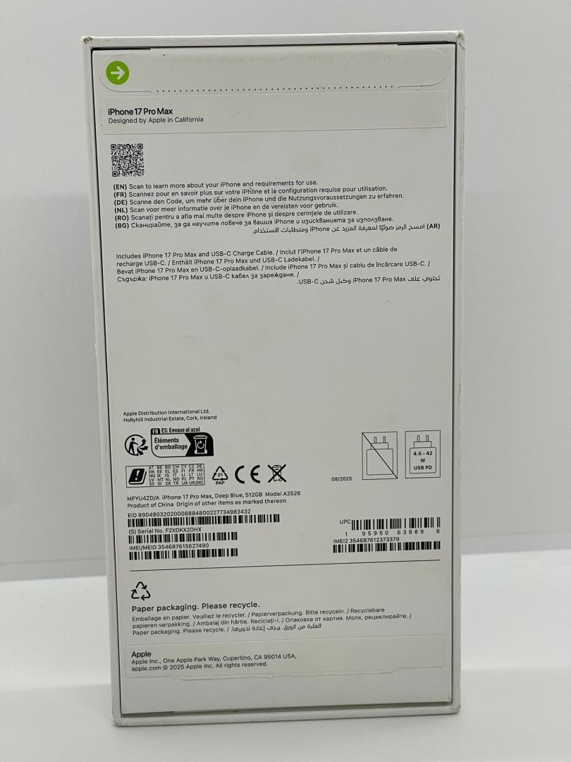 Telefon mobil Apple iPhone 17 Pro Max, 512GB, 5G, Deep Blue, Neactivat, Nou image 1