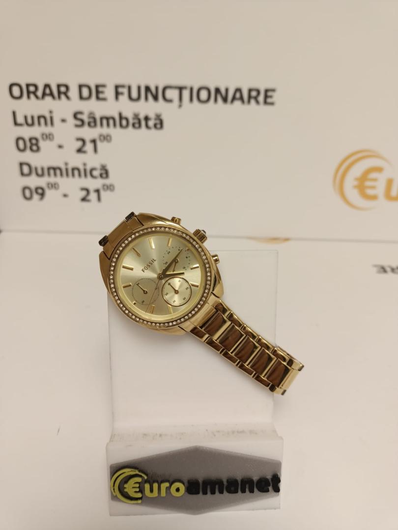 Fossil, Ceas cronograf decorat cu cristale, Auriu