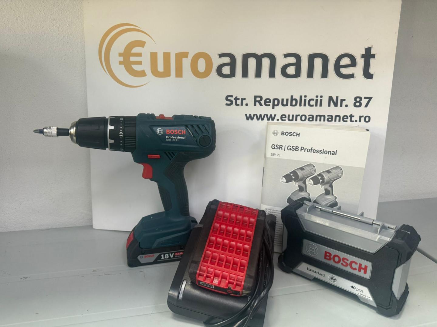 Masina De Gaurit Combinata Cu Acumulator Bosch Professional 18V System Gsb 18V-21 (Inclusiv 2X Baterii De 2, 0 Ah, Set De Accesorii De 40 De Piese, L-Boxx) -  image 1