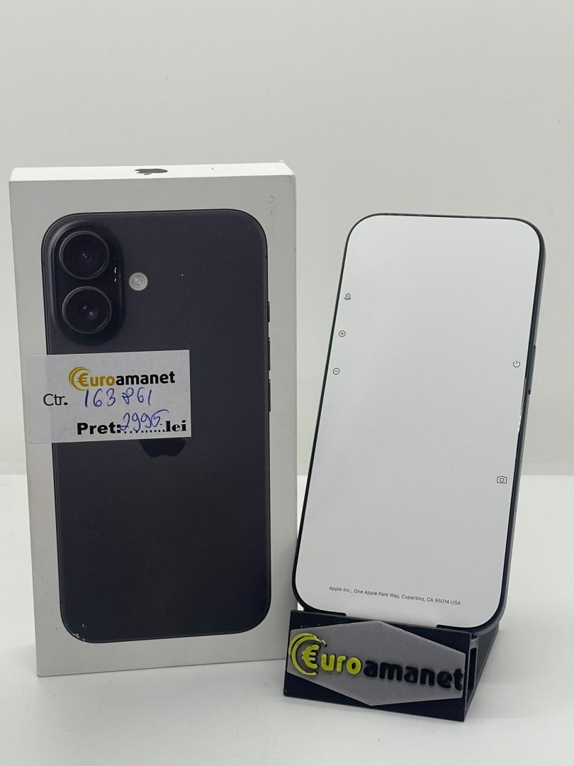 Telefon mobil Apple iPhone 16, 128GB, 5G, Black, Neactivat, Nou