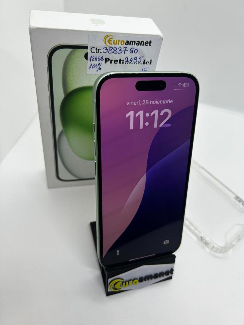 Telefon Apple iPhone 15, 128GB, 5G, Green B.100% image 1
