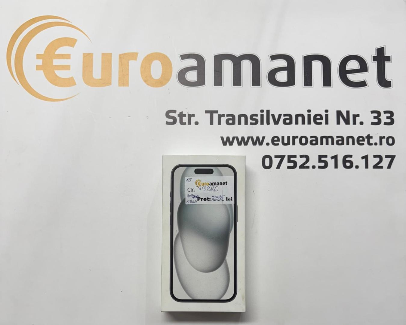 Telefon Apple iPhone 15, 128GB, 5G, Black Bat.100%, 0 cicluri de incarcare