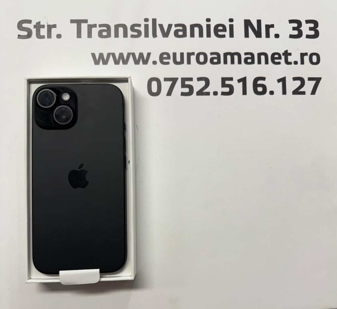Telefon Apple iPhone 15, 128GB, 5G, Black Bat.100%, 0 cicluri de incarcare image 1