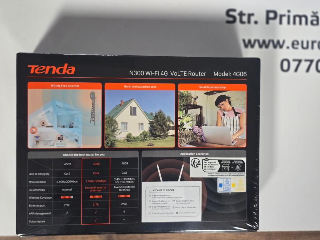 Router wireless Tenda 4G06, 4G VoLTE, N300, Single-Band image 2