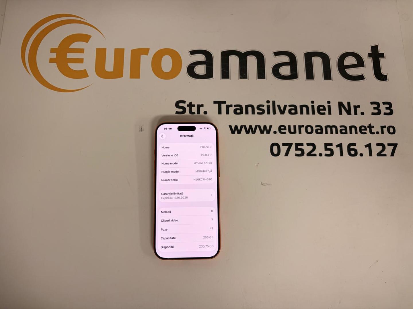 Telefon Apple iPhone 17 Pro, 256GB, 5G, Cosmic Orange bat.100% image 2