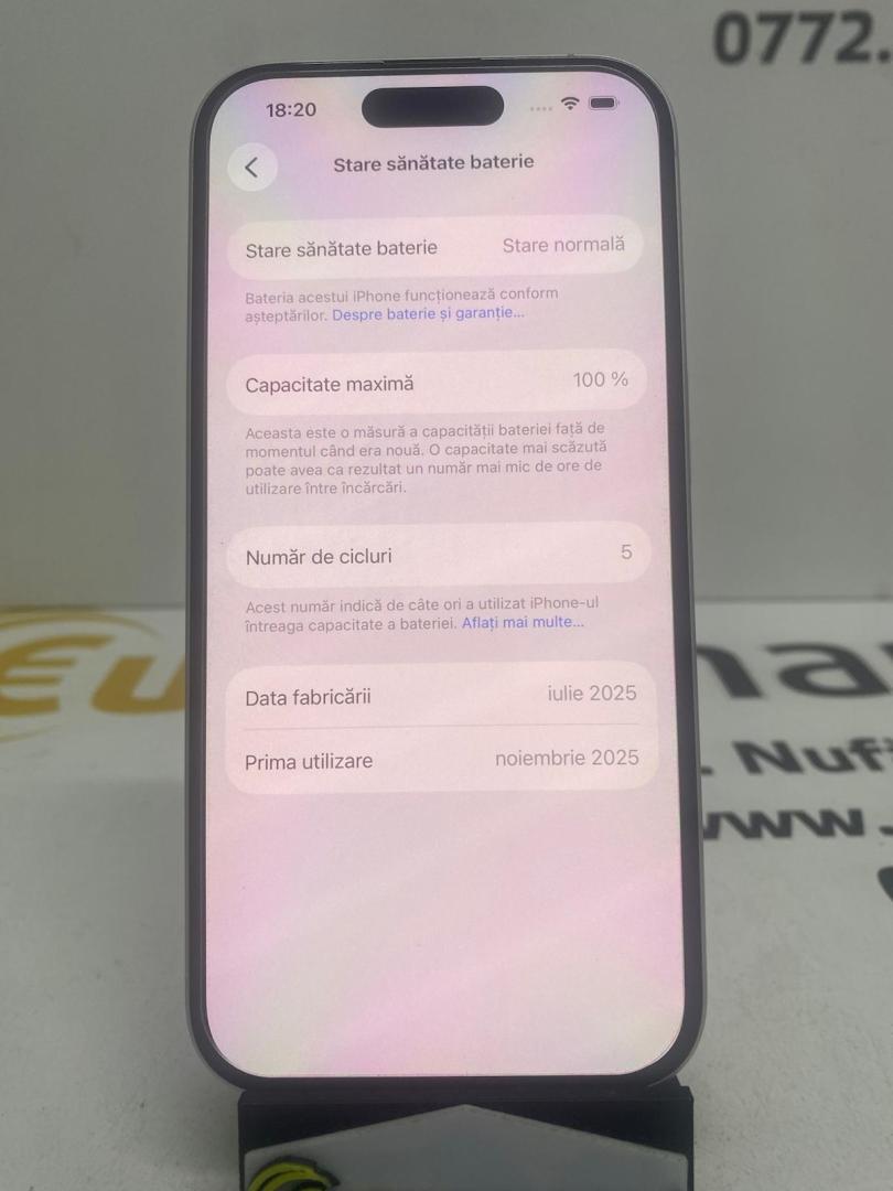 Telefon mobil Apple iPhone 16, 128GB, 5G, White, baterie 100% image 3