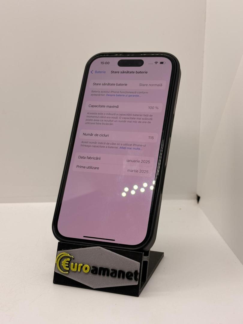 Telefon mobil Apple iPhone 16, 128GB, 5G, Black, 100% Baterie image 3