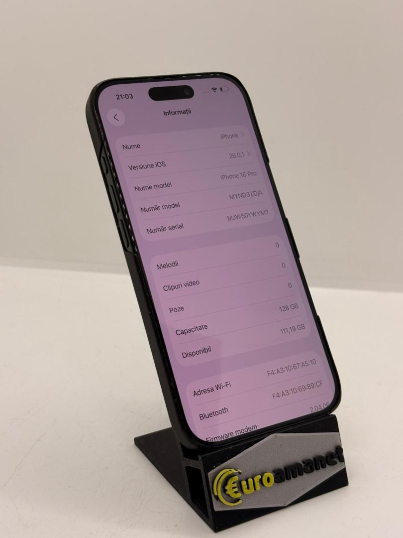 Telefon mobil Apple iPhone 16 Pro, 128GB, 5G, Black Titanium image 3