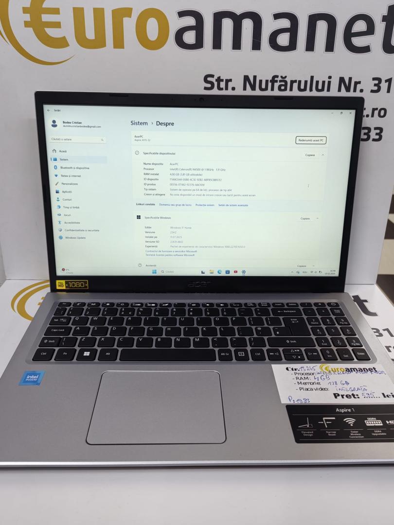 Laptop Acer Aspire 1 N20C5, 120GB, Gray image 1