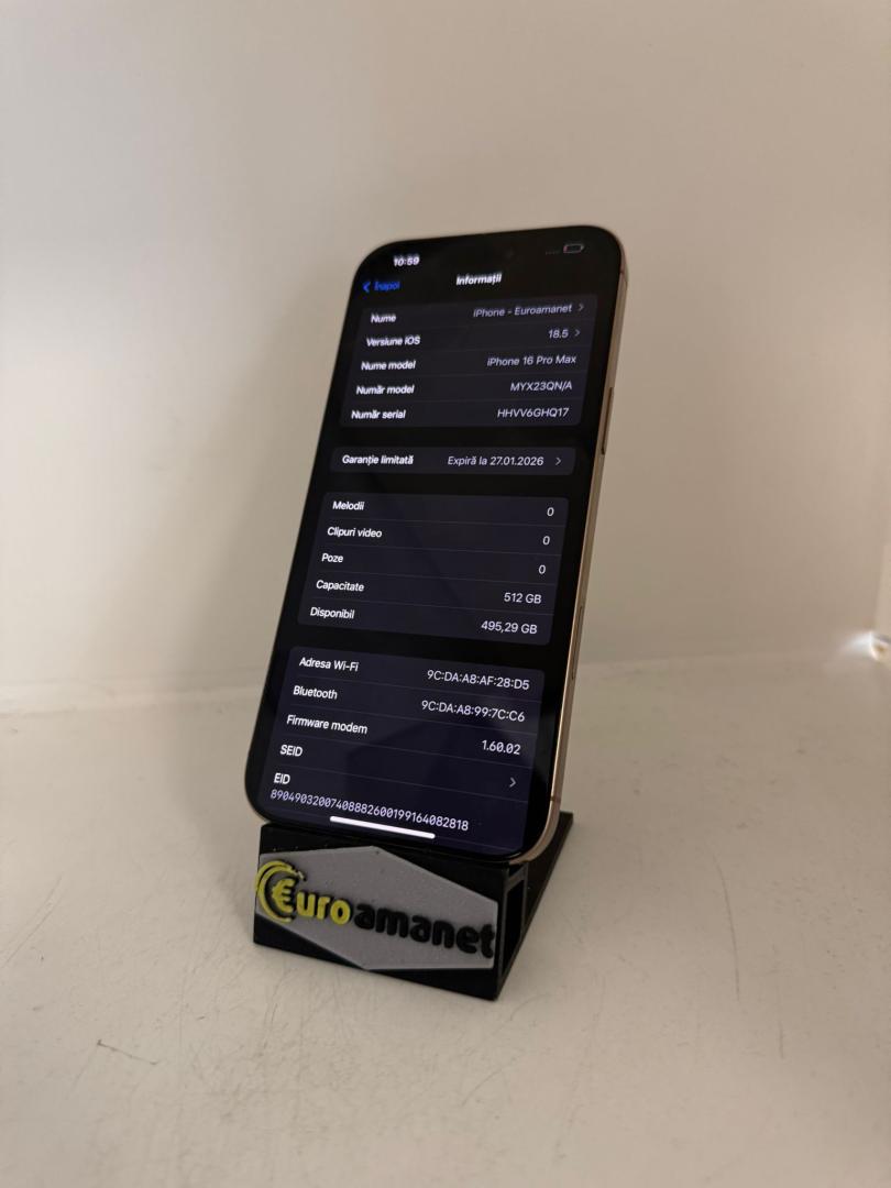 Telefon mobil Apple iPhone 16 Pro Max, 512GB, 5G, Desert Titanium , 93% . image 1