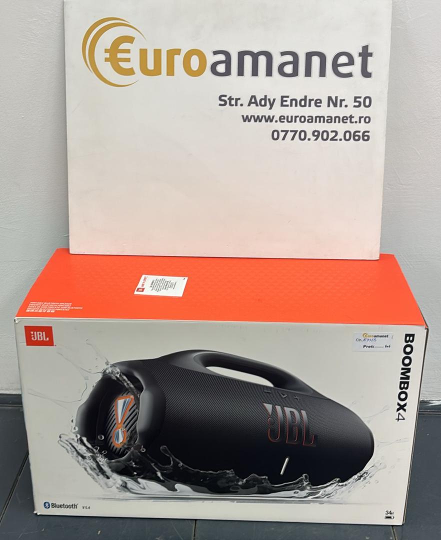 Boxa portabila JBL Boombox 4, 210W, Pro Sound, IP68, Auracast, Baterie detasabila, Autonomie 34 ore, Negru