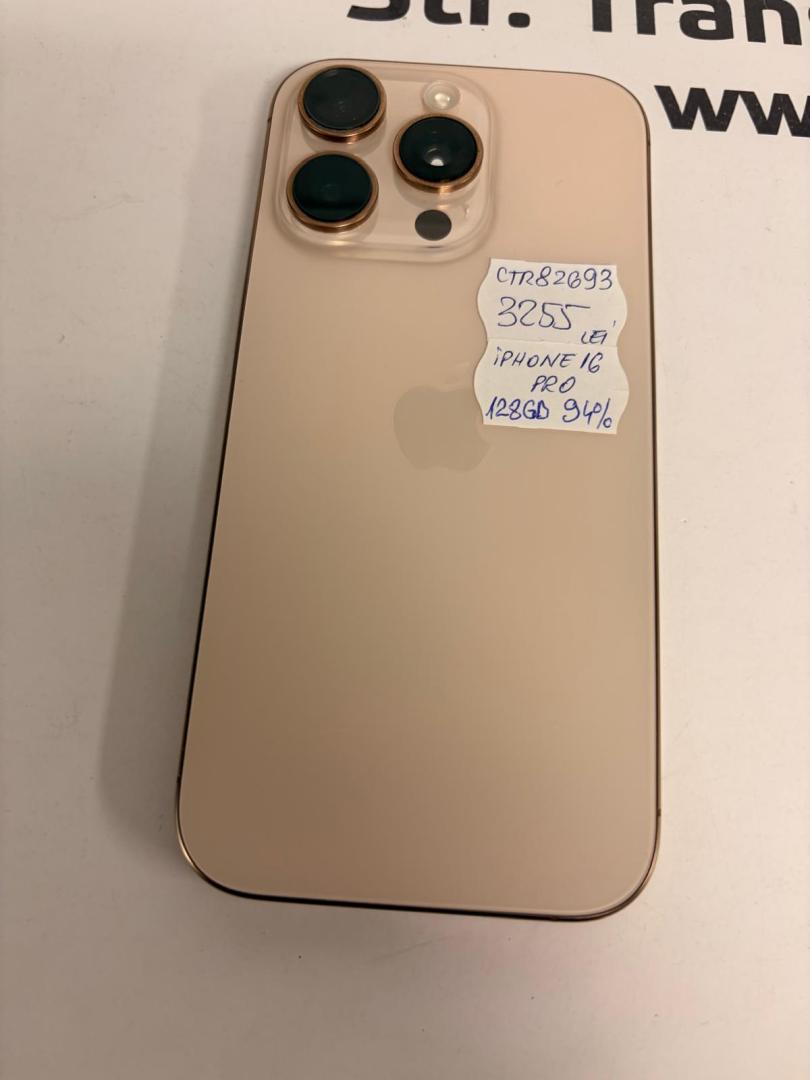 Telefon iPhone 16 Pro, 128GB, 5G, Desert Titanium, Bat.94% image 3