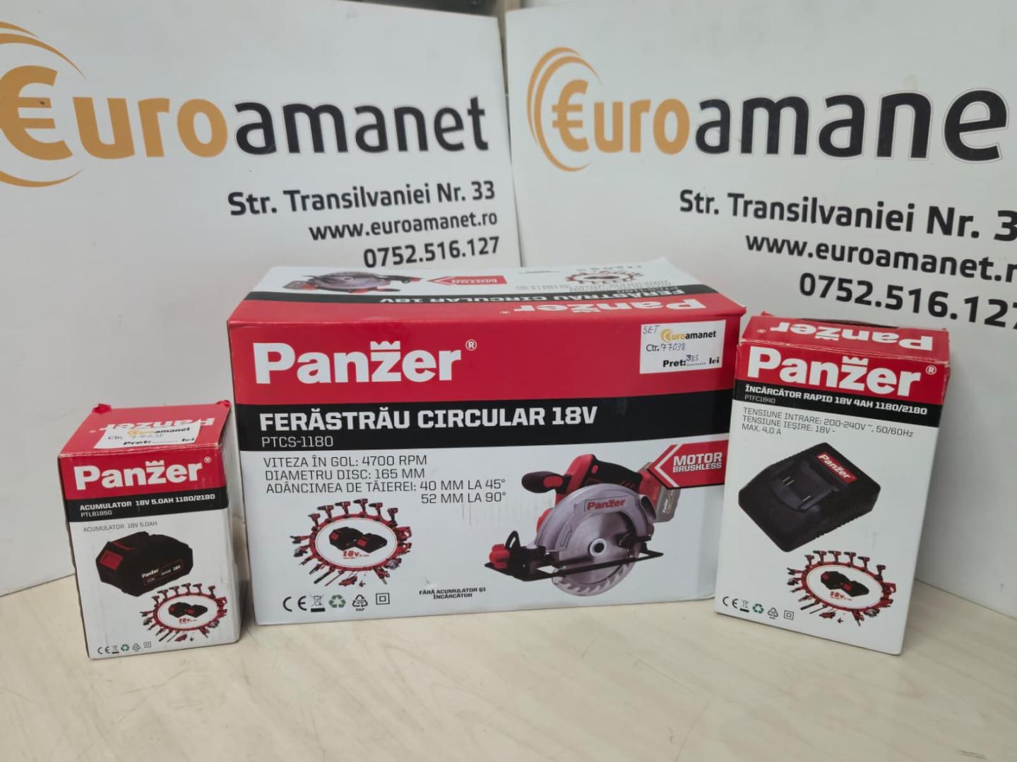 Fierastrau circular, Panzer PTCS-1180, motor fara perii, 165 mm, 18 V, Acumulator + Incarcator