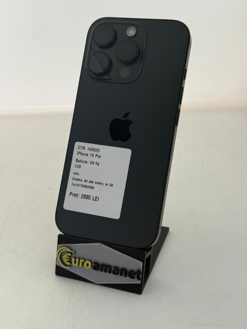 Telefon mobil Apple iPhone 16 Pro, 128GB, 5G, Black Titanium image 1
