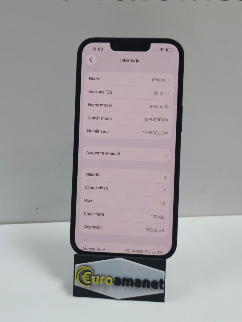 Telefon mobil Apple iPhone 14, 128GB, 5G, Midnight, 85% Baterie image 2