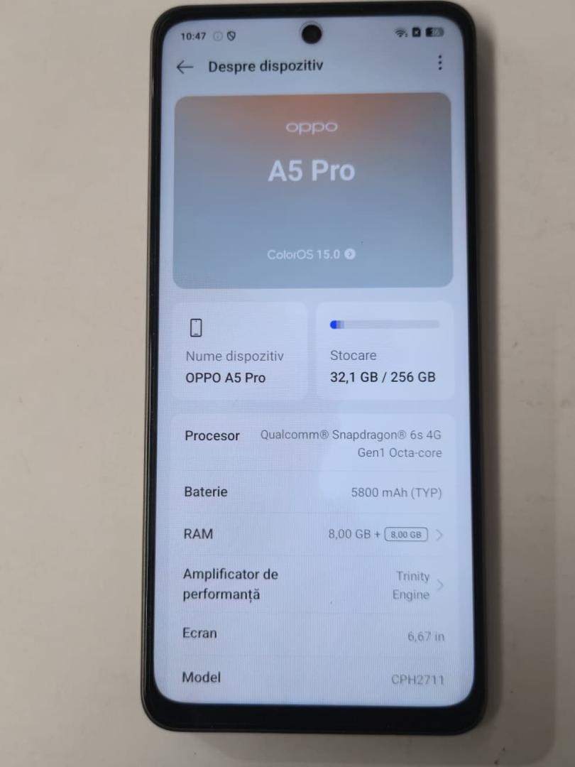 Telefon mobil OPPO A5 Pro, Dual SIM, 8GB RAM, 256GB, 5G, Black Brown image 2