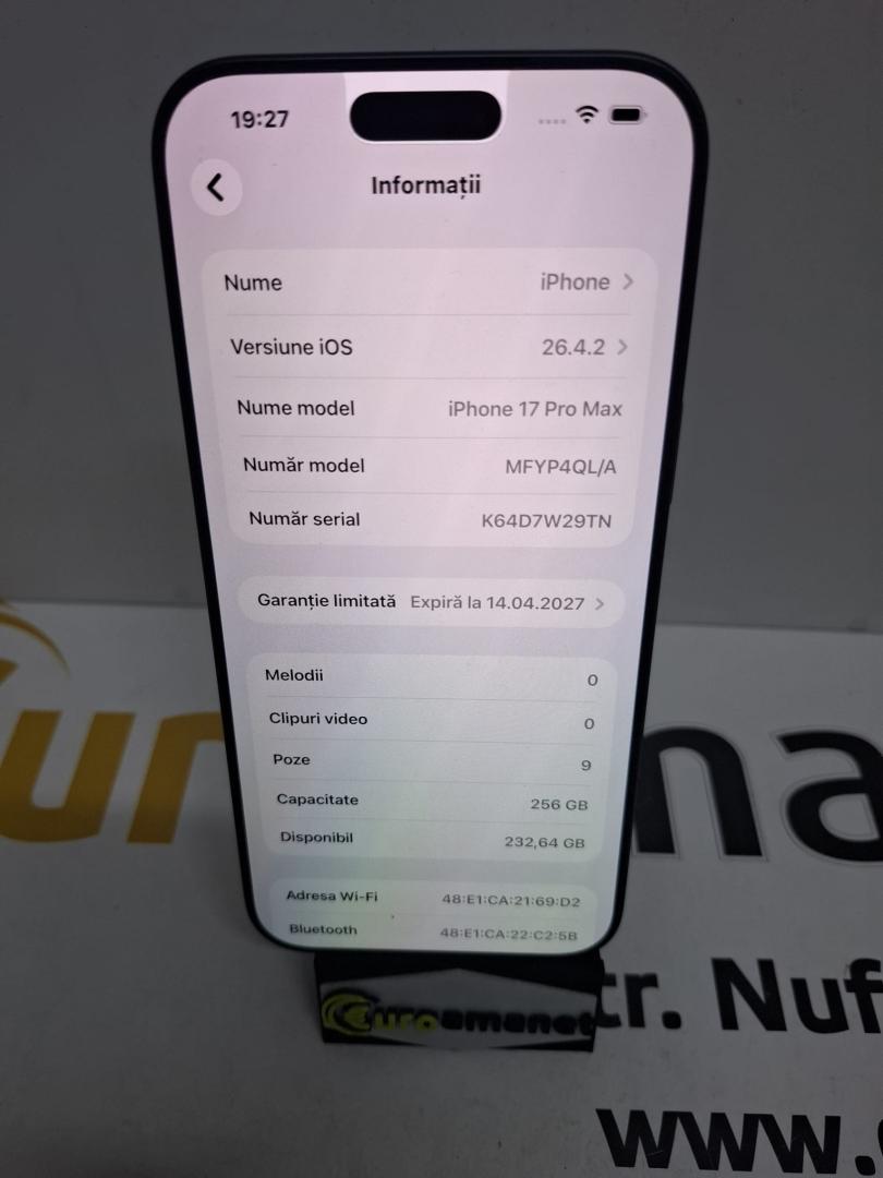 Telefon mobil Apple iPhone 17 Pro Max, 256GB