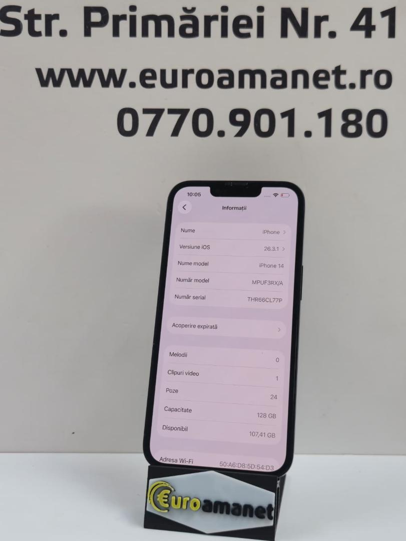 Telefon mobil Apple iPhone 14, 128GB, 5G, Midnight, 85% Baterie image 3