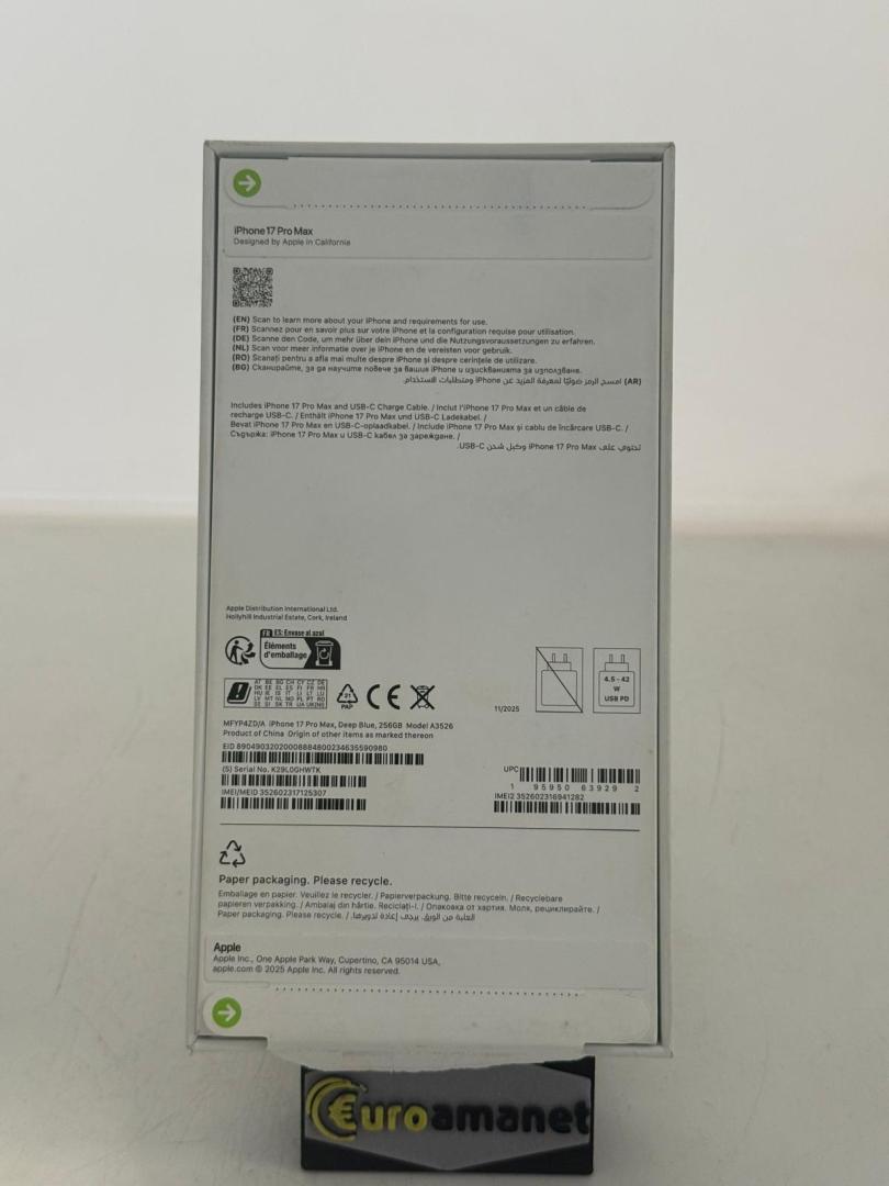Telefon mobil Apple iPhone 17 Pro Max, 256GB, 5G, Deep Blue image 1