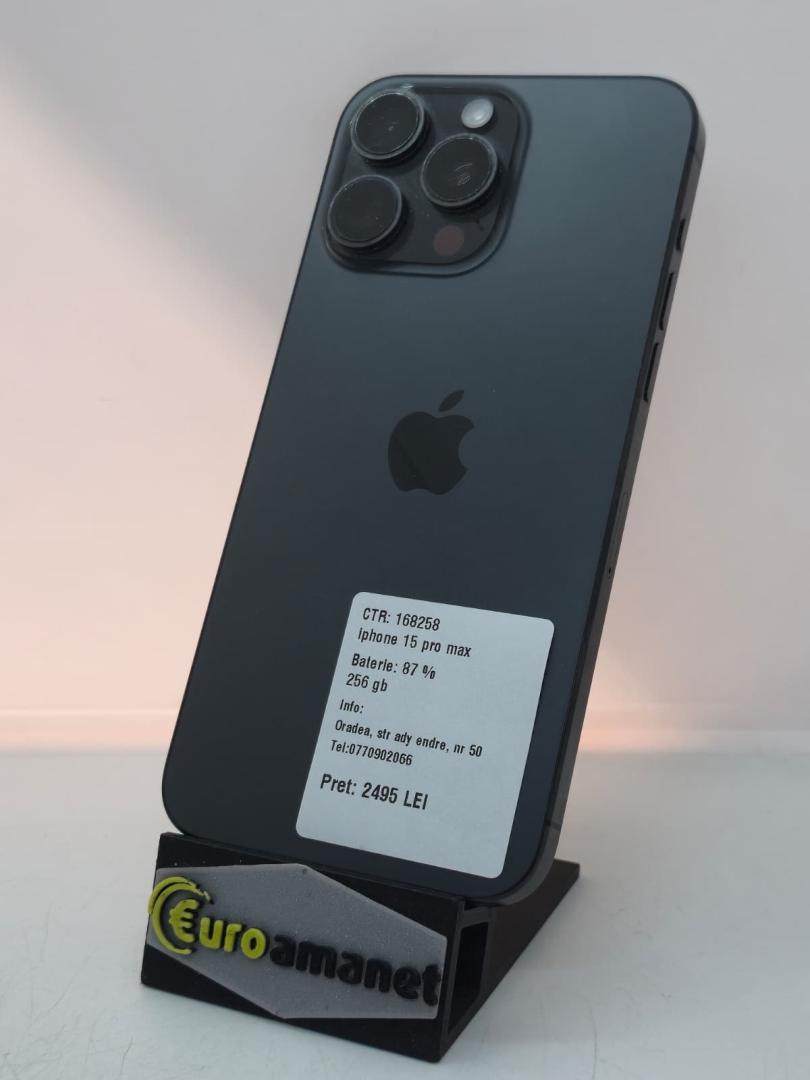Telefon mobil Apple iPhone 15 Pro Max, 256GB, 5G, Black Titanium