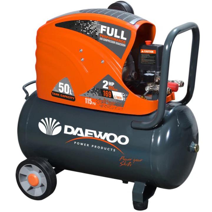 Compresor Daewoo DAAC50DN, 1500 W, 230 V, 2 CP, 50 l capacitate rezervor, 169 L/min debit aer, 8 bar presiune maxima