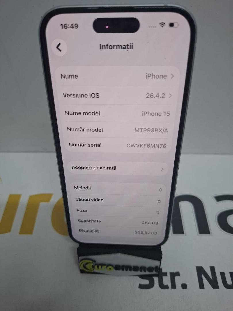 Telefon mobil Apple iPhone 15, 256GB