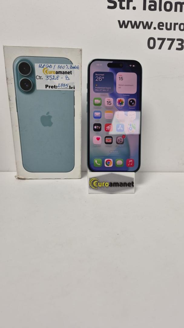 Telefon mobil Apple iPhone 16, 128GB, 5G, Green, baterie 100%, 5 cicluri de incarcare image 2