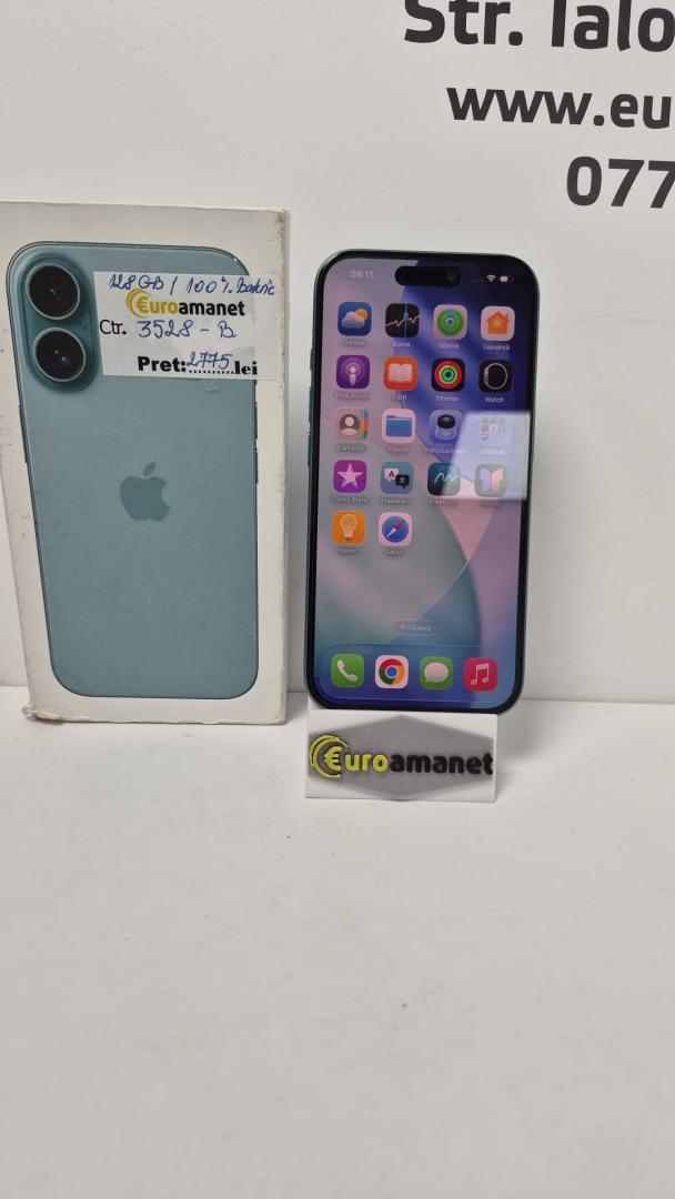 Telefon mobil Apple iPhone 16, 128GB, 5G, Green, baterie 100%, 5 cicluri de incarcare image 3