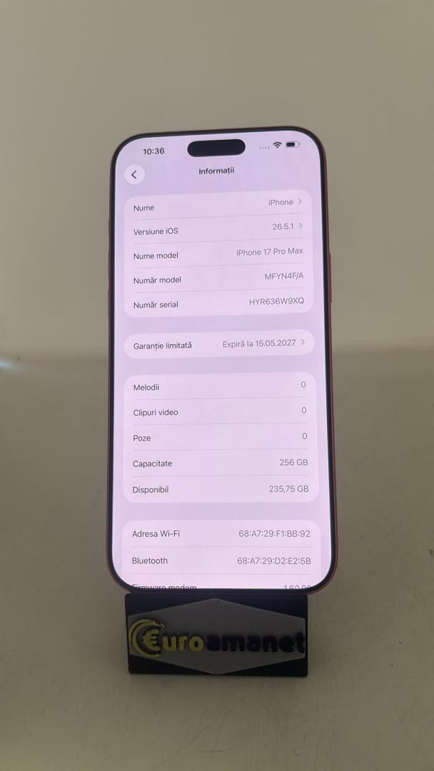 Telefon mobil Apple iPhone 17 Pro Max, 256GB, 5G, Cosmic Orange / 25 Cicluri image 2