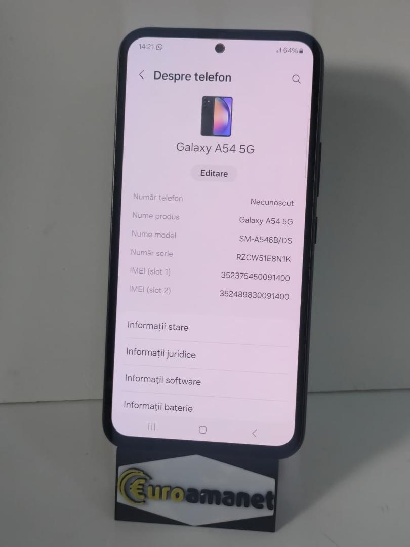 Telefon mobil Samsung Galaxy A54, Dual SIM, 8GB RAM, 128GB, 5G, Awesome Graphite image 2