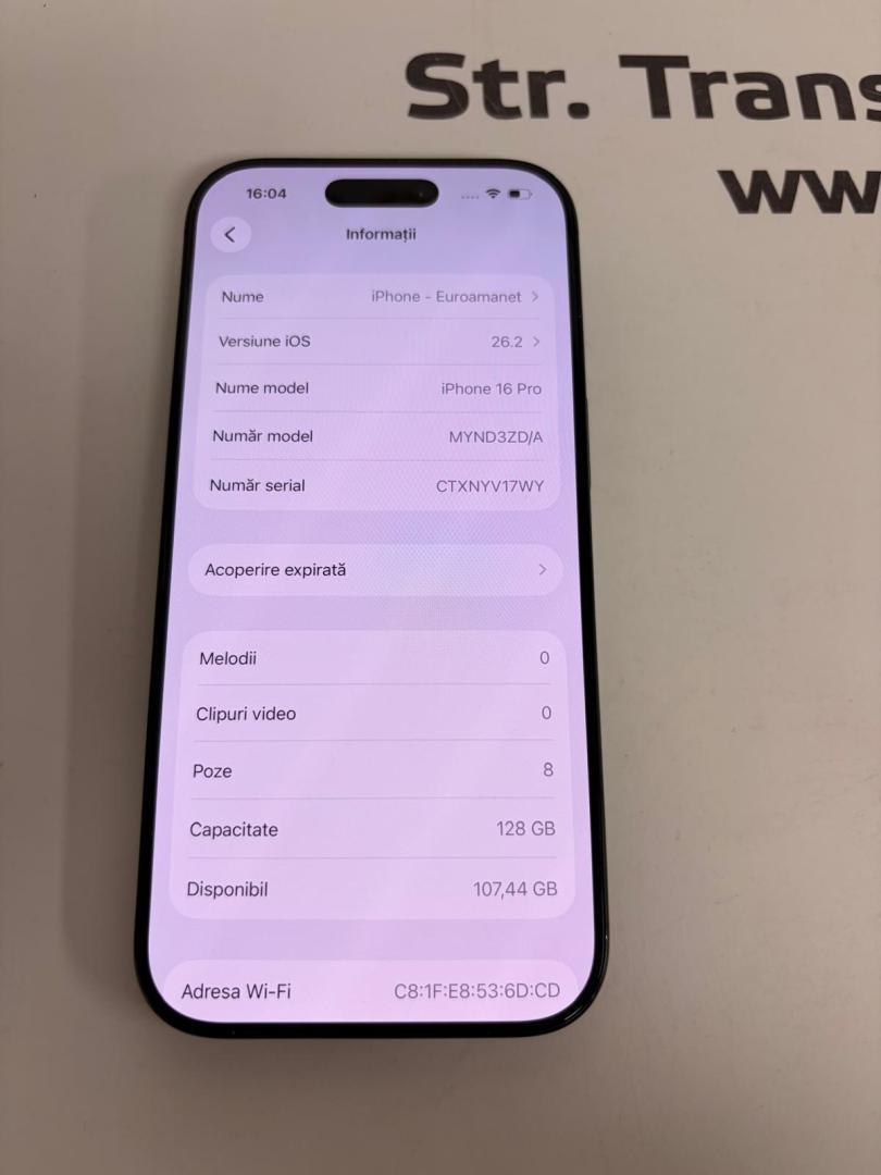 Telefon iPhone 16 Pro, 128GB, 5G, Black Titanium, bat.88% image 3