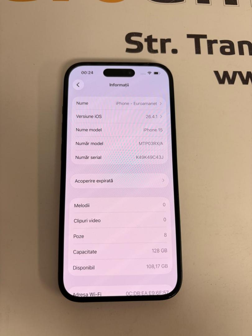 Telefon iPhone 15, 128GB, 5G, Black, bat.88% image 2