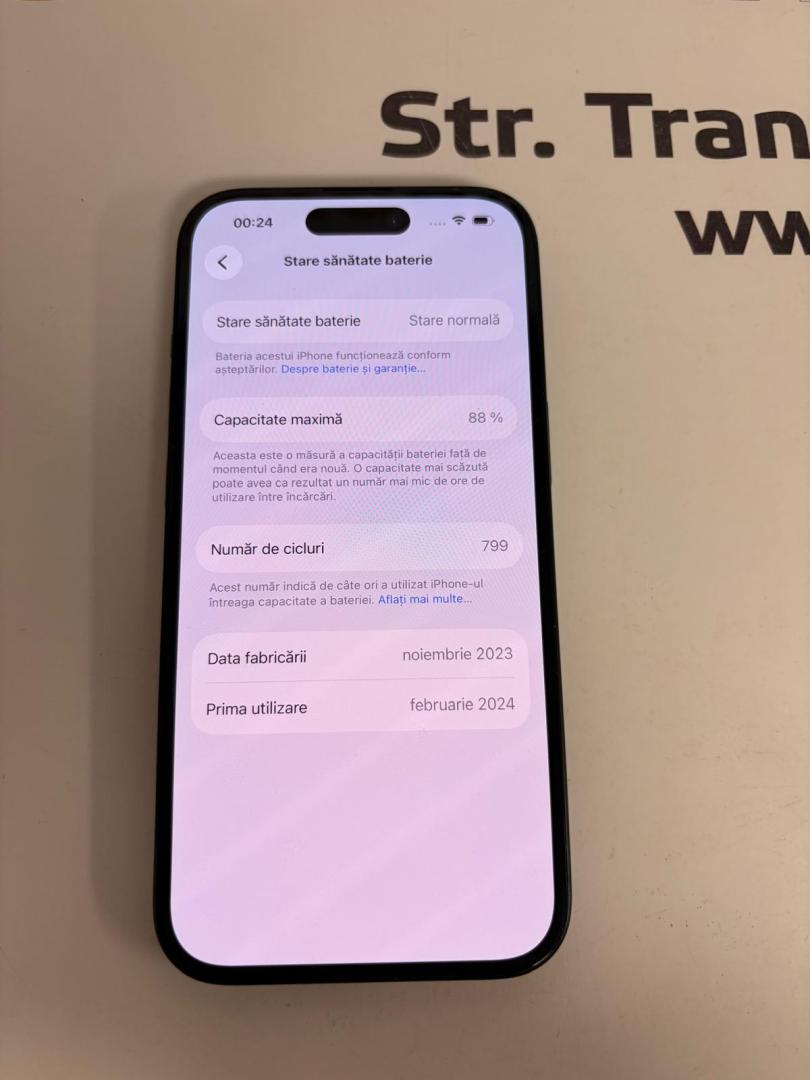 Telefon iPhone 15, 128GB, 5G, Black, bat.88% image 3