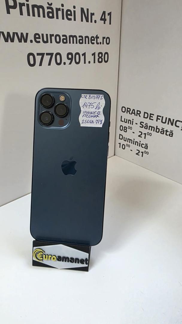 Telefon mobil Apple iPhone 12 Pro Max, 256GB, 5G, Pacific Blue, 71% Baterie