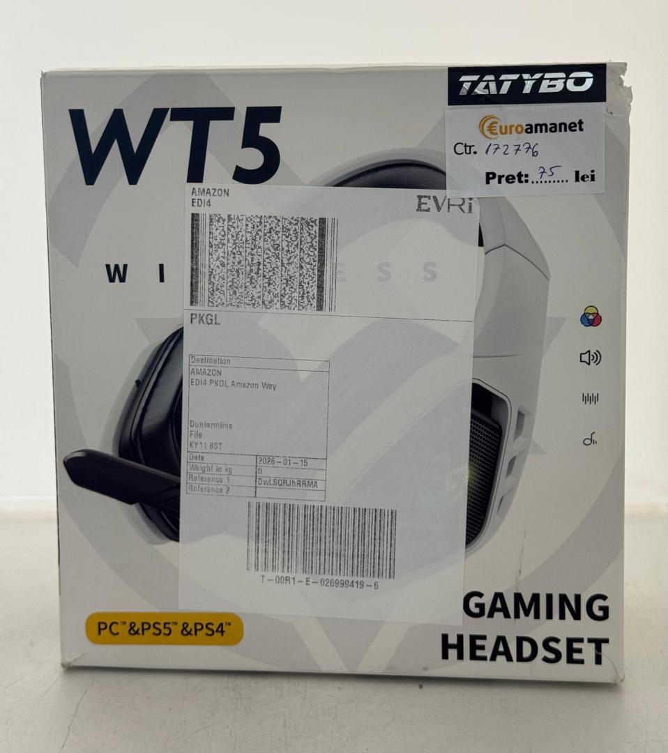 Căști wireless Tatybo WT5 Over-Ear, alb/negru