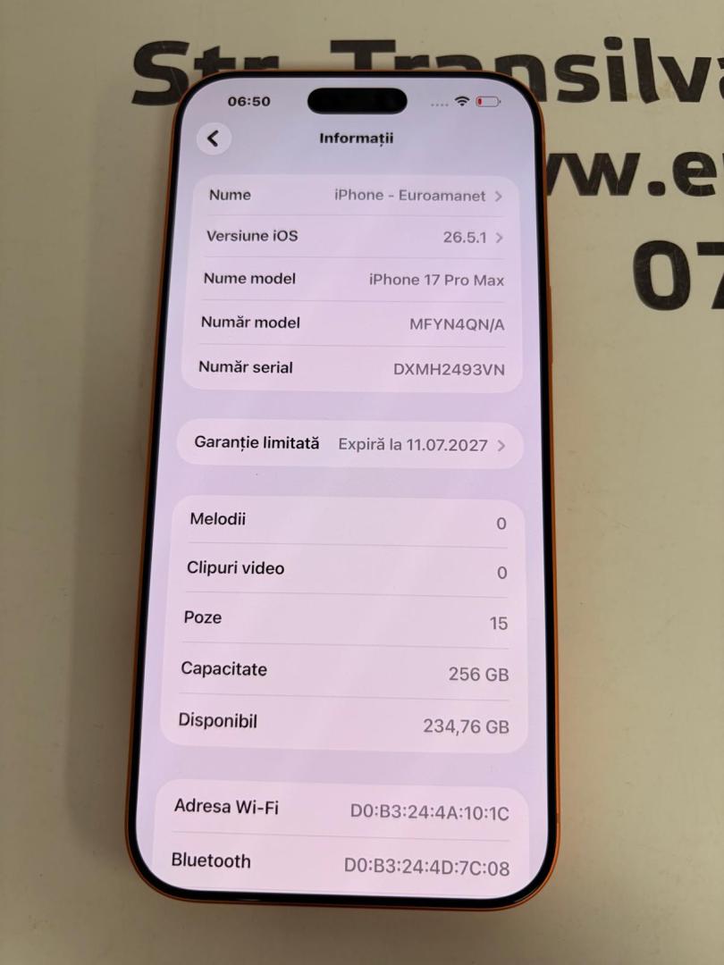 Telefon iPhone 17 Pro Max, 256GB, 5G, Cosmic Orange, 0 Cicluri image 2