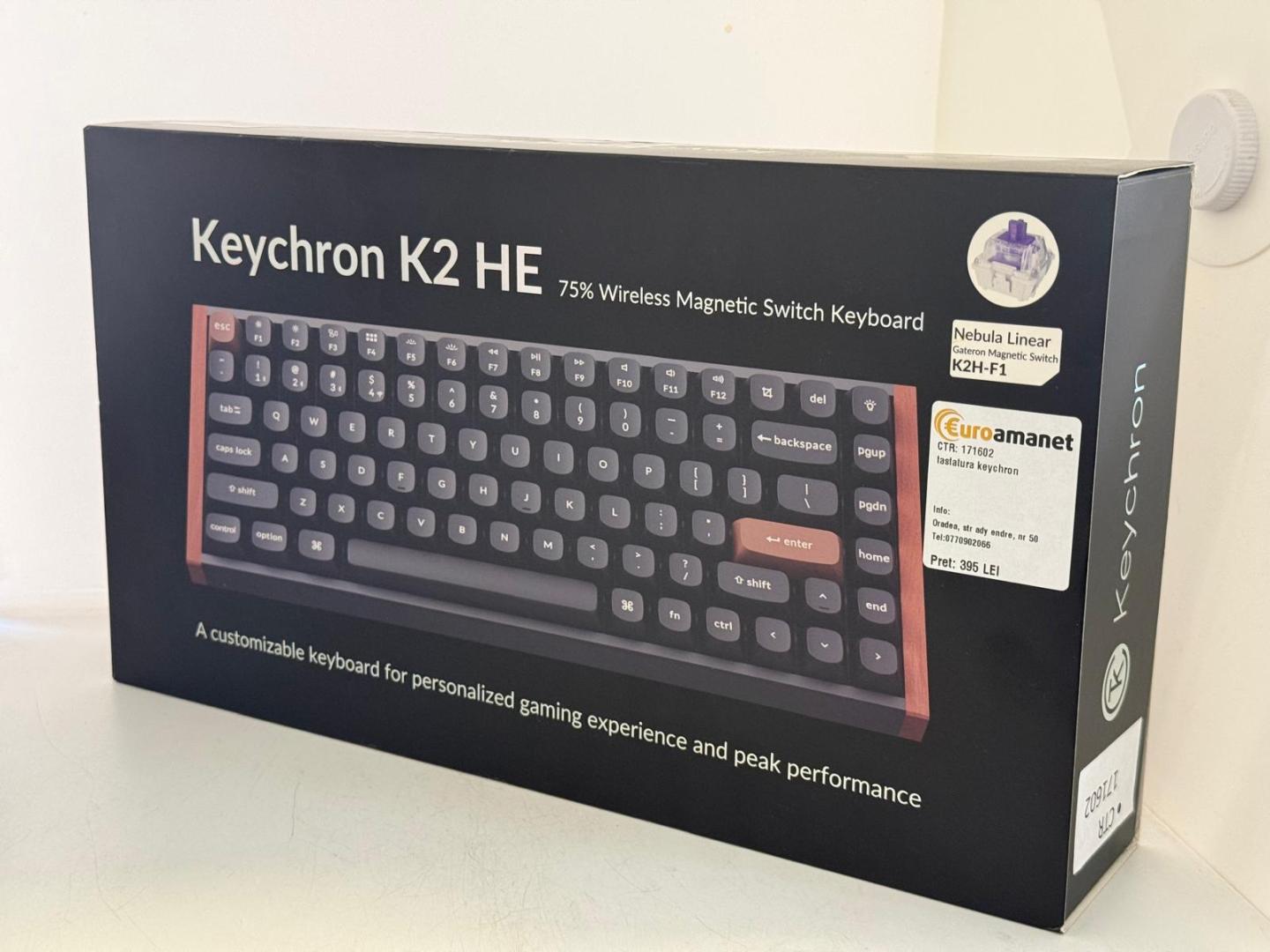 Tastatura mecanica wireless Keychron K2 HE, 2.4GHz/Bluetooth, switch-uri magnetice, aluminiu si lemn, taste double-shot PBT, special edition, negru