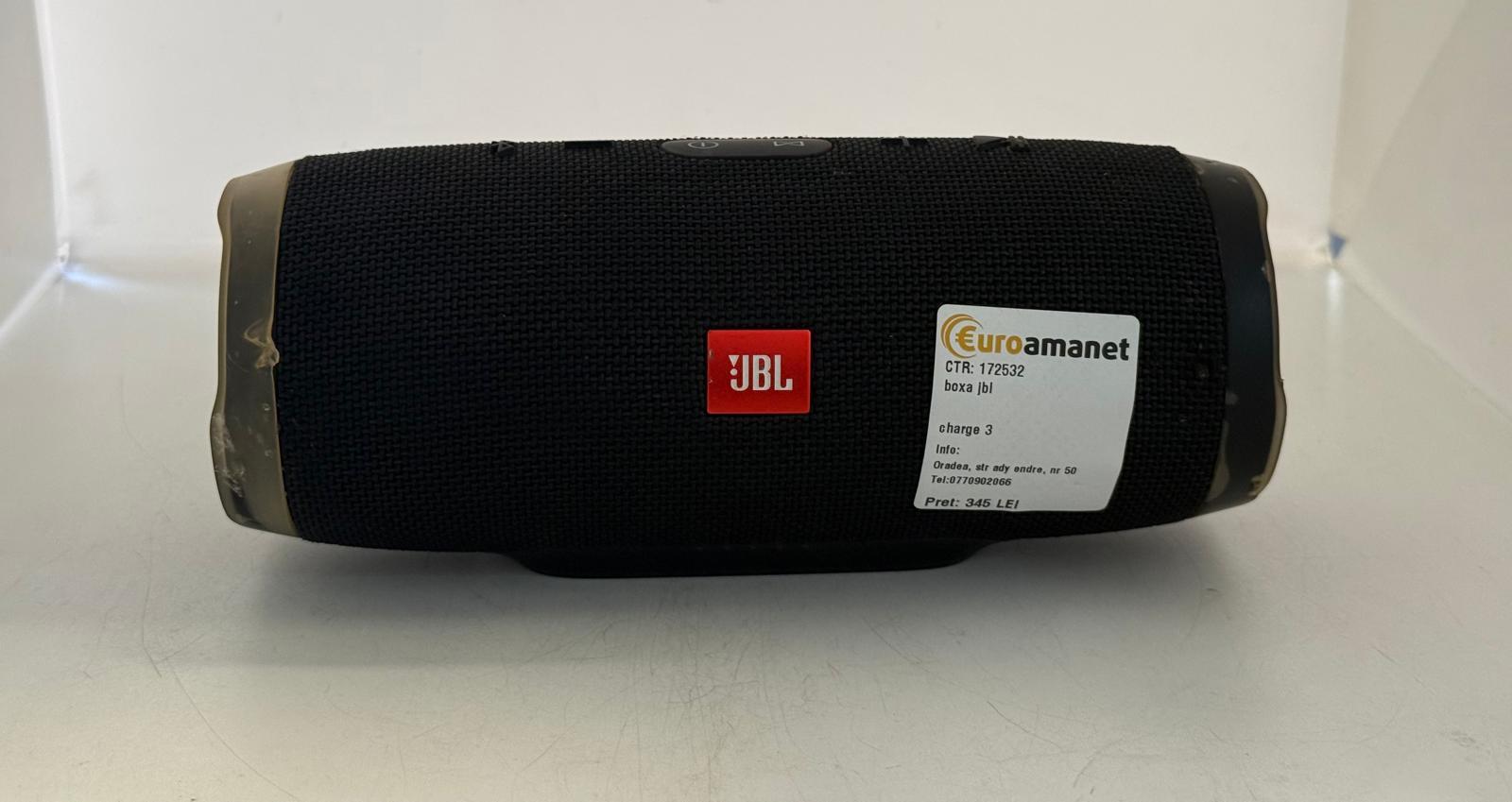 Boxa portabila JBL Charge 3, 6000 mAh, Negru