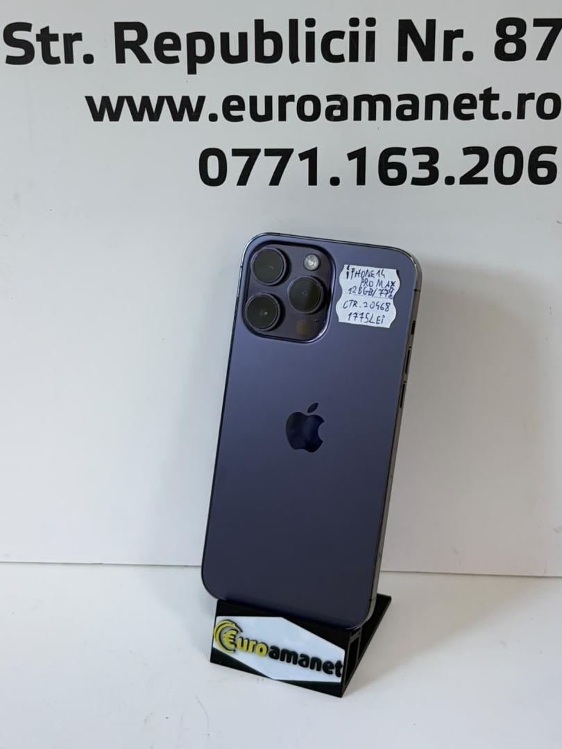 Telefon mobil Apple iPhone 14 Pro Max, 128GB, 5G, Deep Purple, 77% Baterie