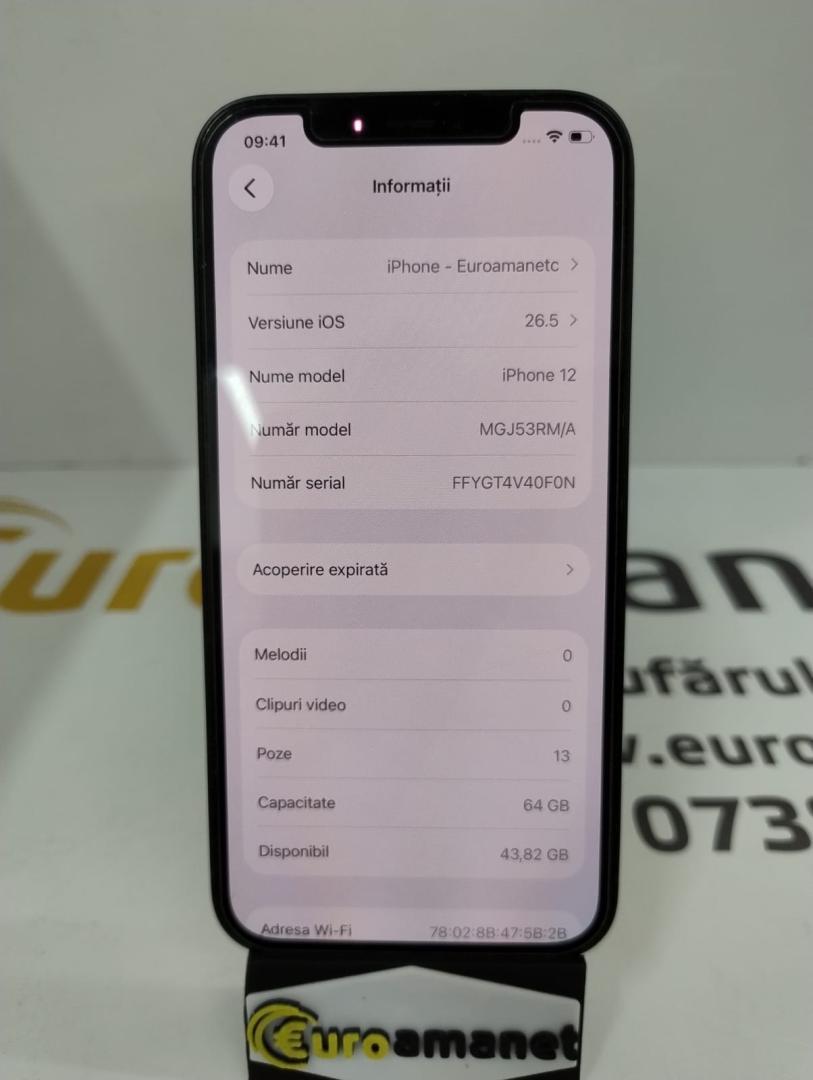 Telefon mobil Apple iPhone 12, 64GB, 5G, Black image 1