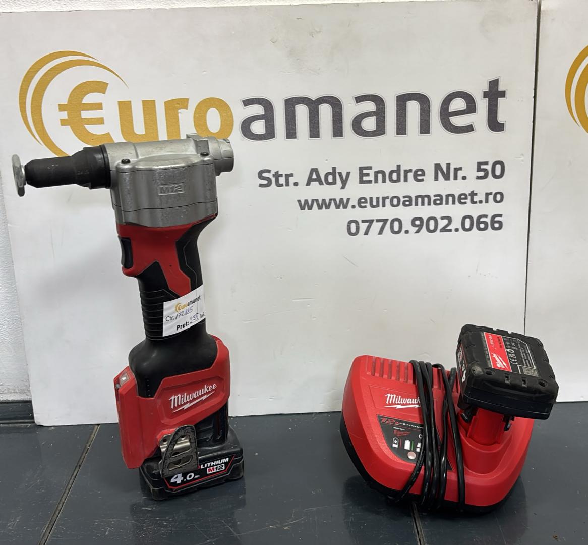 Pistol de nituit subcompact Milwaukee M12 BPRT-0, putere tragere 9000N, diametru nituri 2.4-4.8mm,