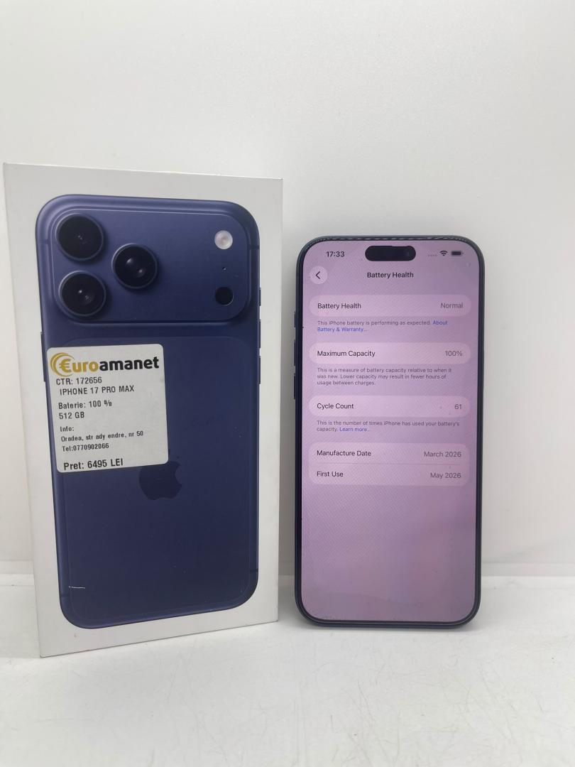 Telefon mobil Apple iPhone 17 Pro Max, 512GB,BAT 100 image 3