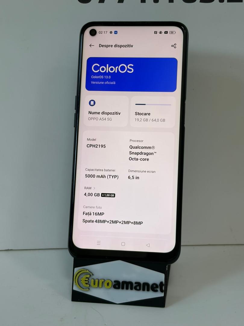 Telefon mobil Oppo A54, Dual SIM, 64GB, 4GB RAM, 5G, Fluid Black image 1