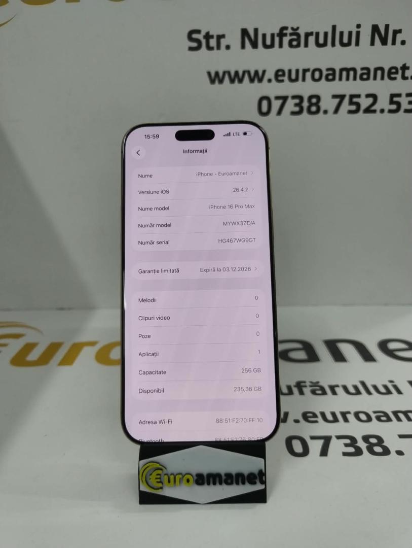 Telefon mobil Apple iPhone 16 Pro Max, 256GB, 5G, Desert Titanium image 1