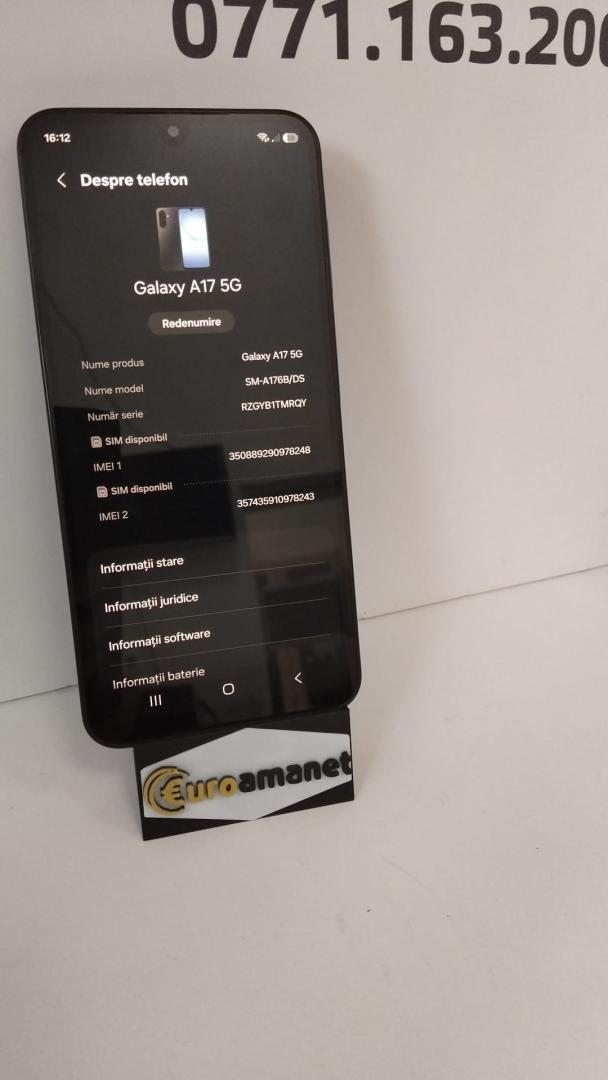 Telefon mobil Samsung Galaxy A17, Dual SIM, 4GB RAM, 128GB, 5G, Black