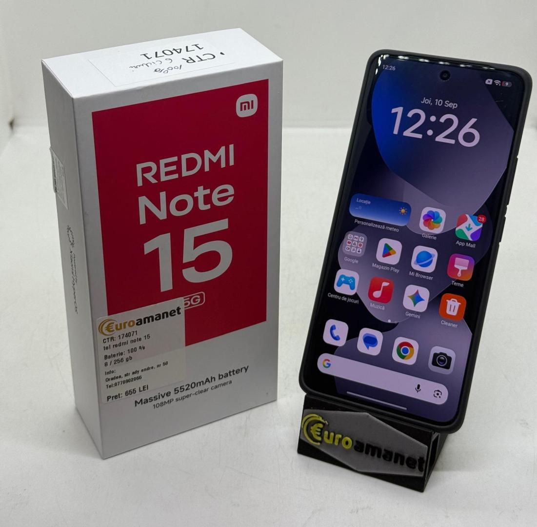 Telefon mobil Xiaomi Redmi Note 15, 8GB RAM, 256GB, 5G, Black