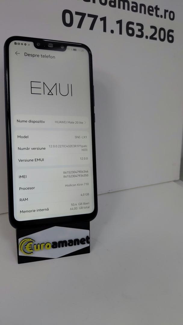 Telefon mobil Huawei Mate 20 Lite, Dual SIM, 64GB, 4G, Albastru image 2