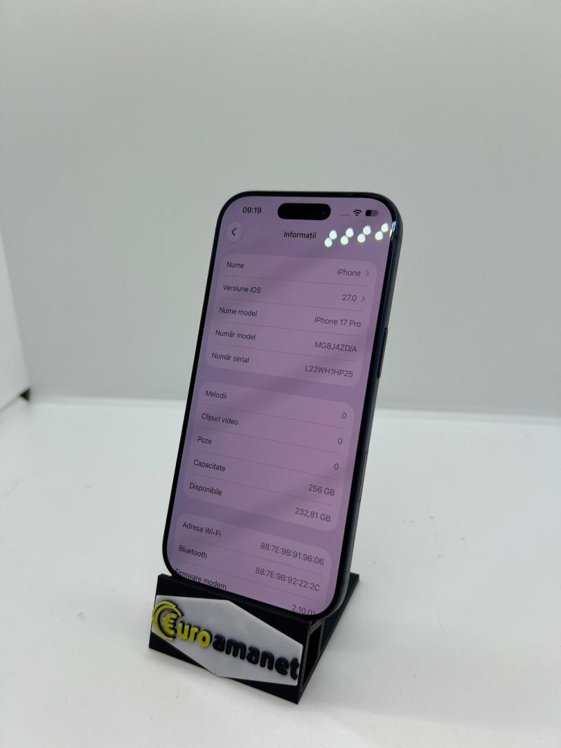 Telefon mobil Apple iPhone 17 Pro, 256GB, 5G, Deep Blue,100% bat. image 2