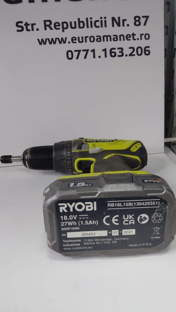 Masina de gaurit si insuruba cu percutie Ryobi R18PD32, 1 acumulator 18V 2Ah, incarcator 1.5A image 1